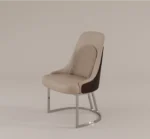 Beige upholstered dining chair with quilted backrest and metal base