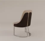 Luxury dining chair with upholstered seat, burl wood back and metal base