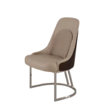 Modern beige dining chair with quilted upholstery and metal sled base