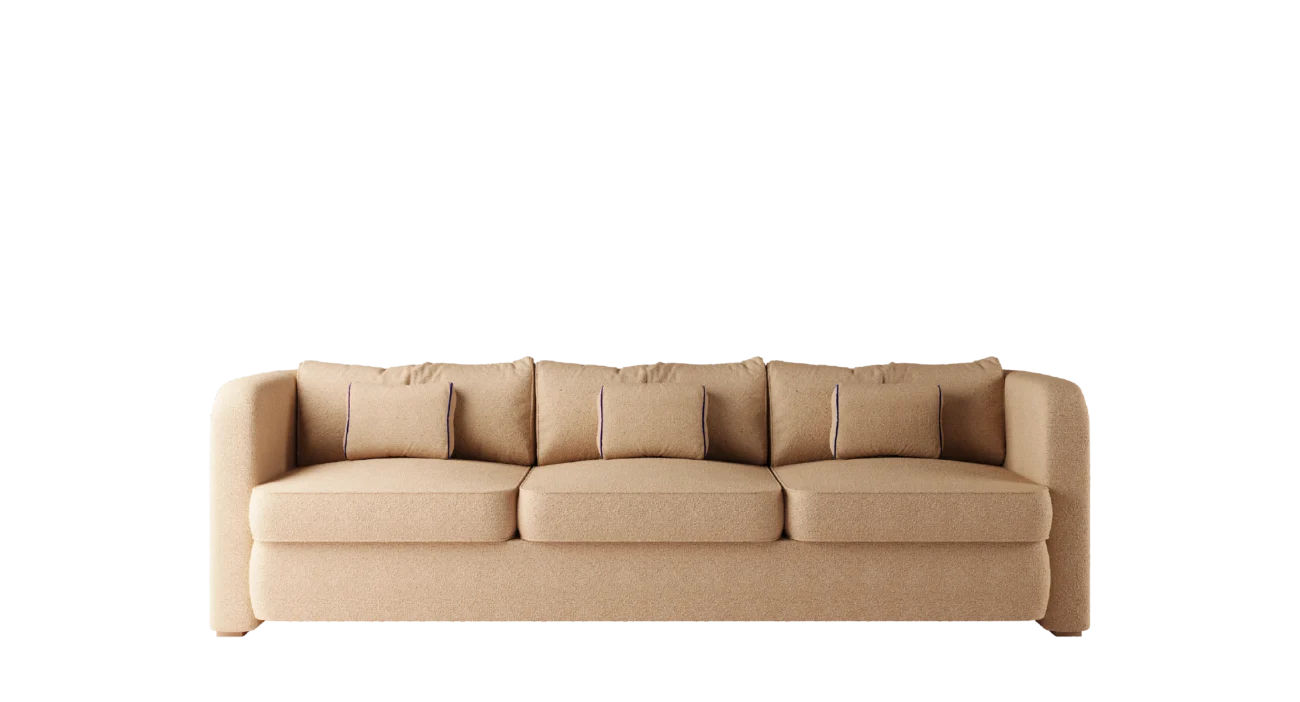 Comfortable and modern Brahms Sofa in beige, with plush cushions and clean lines, perfect for any living room.