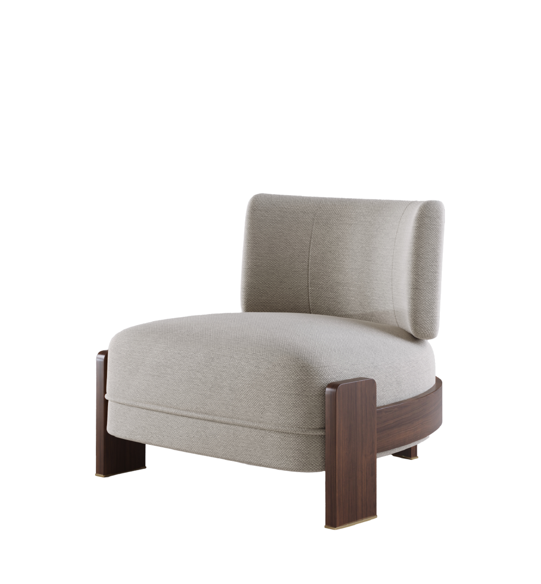 Byrd Armchair in a stylish living room with soft neutral tones, a wooden base, and contemporary décor.