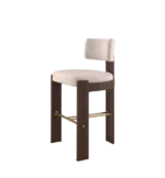 Elegant Byrd Bar Chair with plush white fabric and dark wood frame, showcasing modern bar stool design.