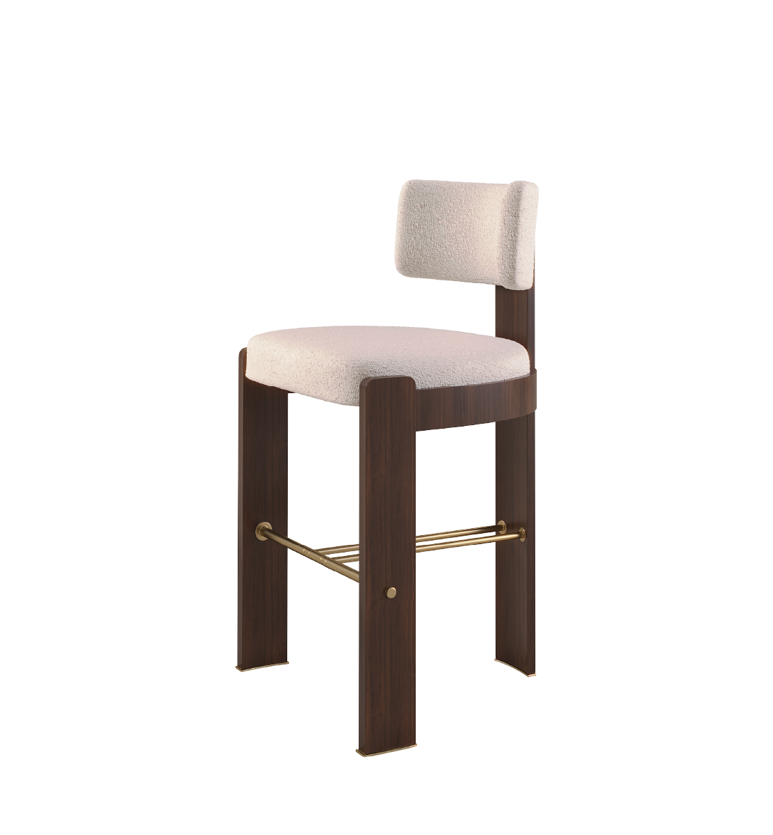 Elegant Byrd Bar Chair with plush white fabric and dark wood frame, showcasing modern bar stool design.