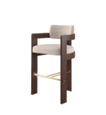 Byrd Bar Chair with armrests, luxurious fabric upholstery, and rich wood frame for modern bar seating.