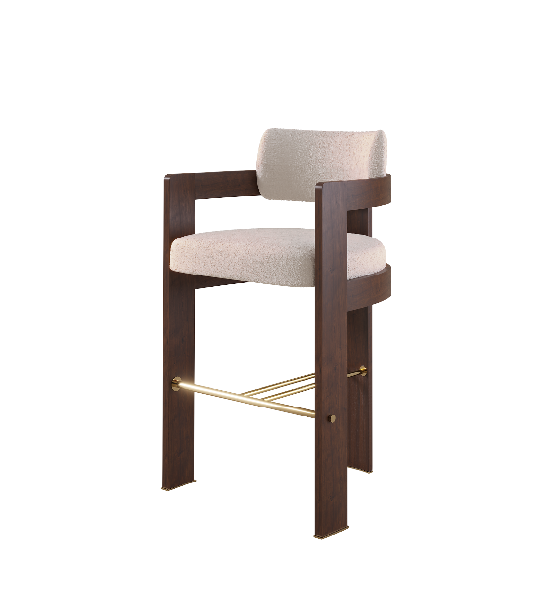 Byrd Bar Chair with armrests, luxurious fabric upholstery, and rich wood frame for modern bar seating.