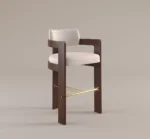 Luxury shearling bar chair with dark wood frame and brass footrest