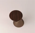 Debussy Side Table with sculptural hourglass shape, featuring wood veneer top and polished bronze base.
