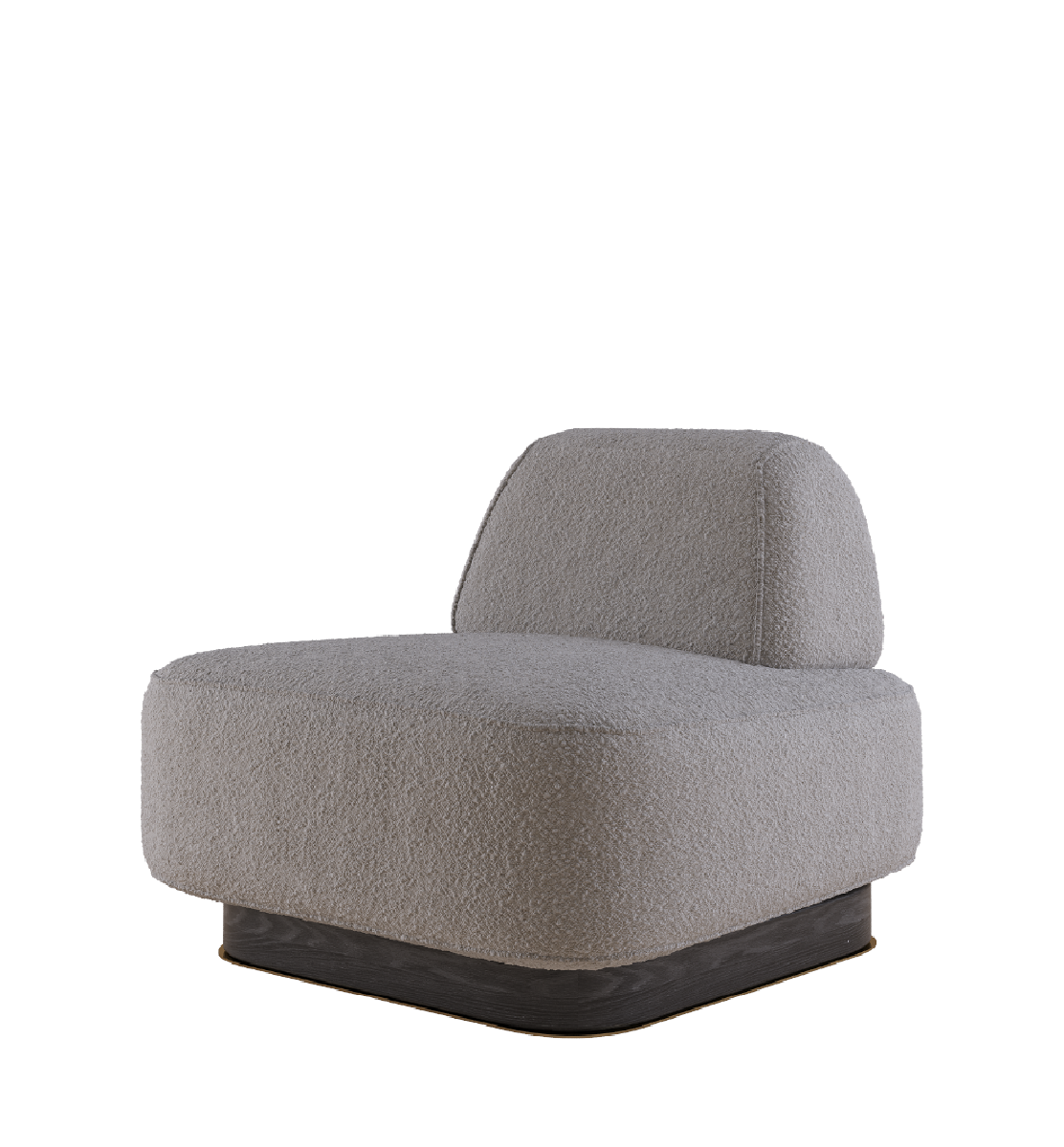 Modern boucle armchair with low profile and sculptural base