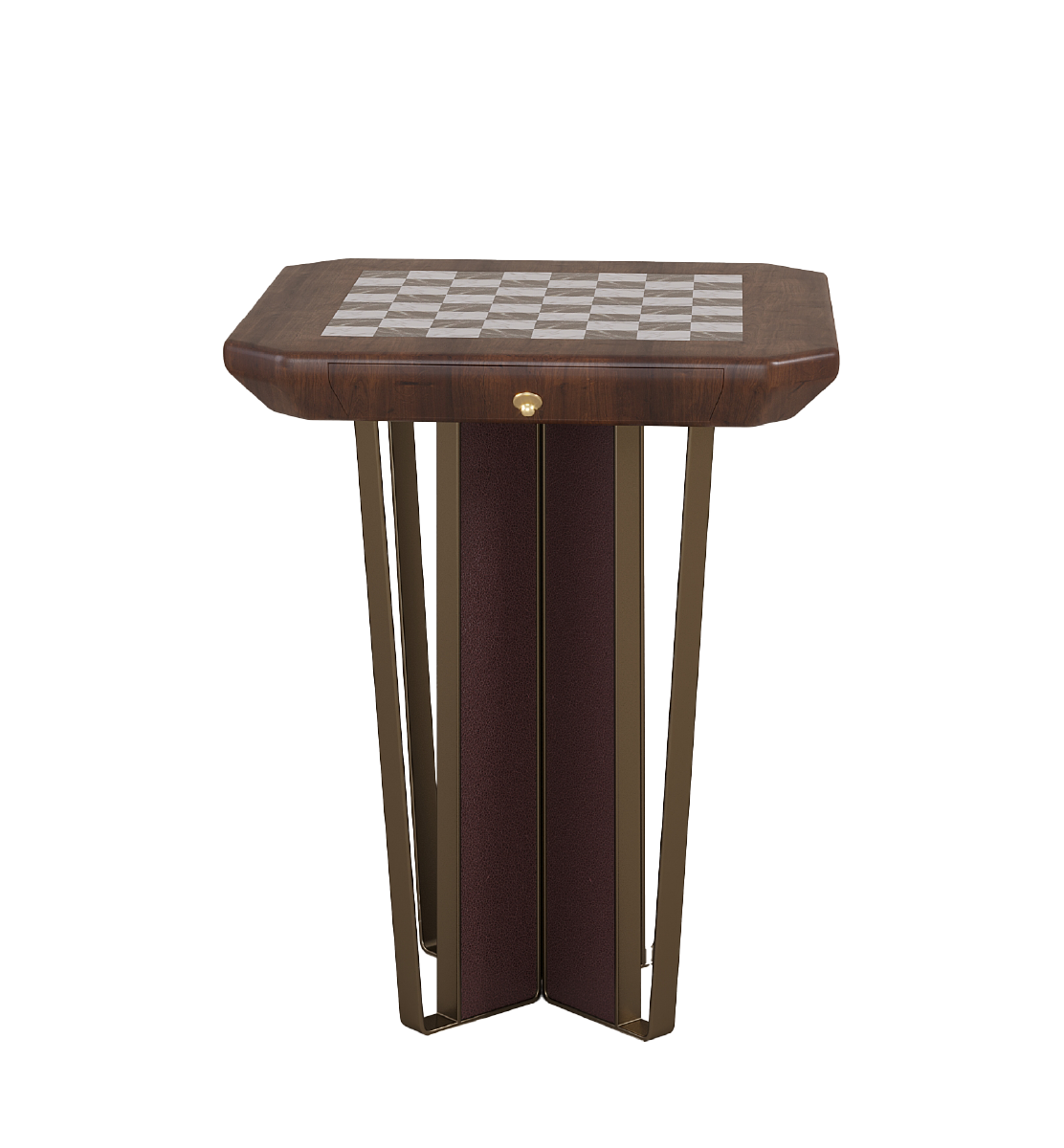 Arthur Chess Table featuring a luxurious design with a checkered top, crafted with rich wood and elegant metal accents, perfect for game nights and sophisticated interiors.