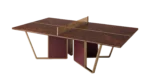 Arthur Ping Pong Table featuring a luxurious design with rich wood veneer and gold accents, ideal for high-end game rooms and modern interiors.