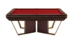 Arthur Pool Table with a luxurious design featuring a rich red felt top and modern gold-accented legs, perfect for an upscale game room or lounge.