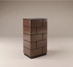Modern walnut chest of drawers with curved design and brass handles