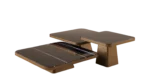 Monteverdi nested center tables with bronze metal finish and dark marble tops in a modern sculptural design.